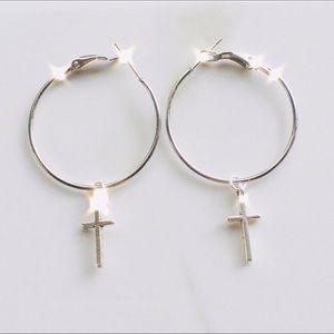 Hypoallergenic hoop cross earrings